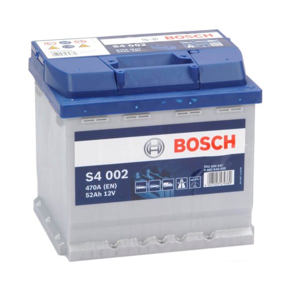 Bosch S4 12V 52Ah 470A autó akku JOBB+ 207175190mm