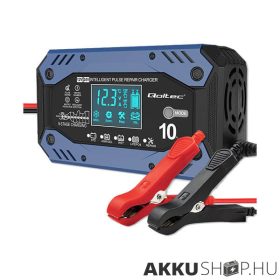   Qoltec Okostöltő STD AGM GEL Akkumulátorokhoz Helyreállító funkcióval 12-24V 10A LCD 9 töltési fázis