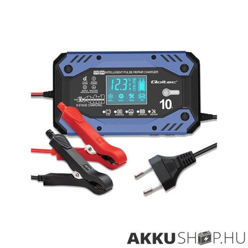 Qoltec Okostöltő STD AGM GEL Akkumulátorokhoz Helyreállító funkcióval 12-24V 10A LCD 9 töltési fázis