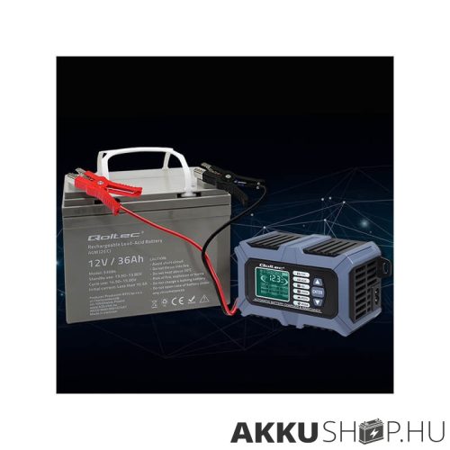 Qoltec Intelligens Akkumulátor töltő, Javitó + Teszter funkcióval 12V 6A LCD kijelző AGM LiFePO4 GEL