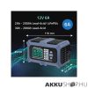 Qoltec Intelligens Akkumulátor töltő, Javitó + Teszter funkcióval 12V 6A LCD kijelző AGM LiFePO4 GEL