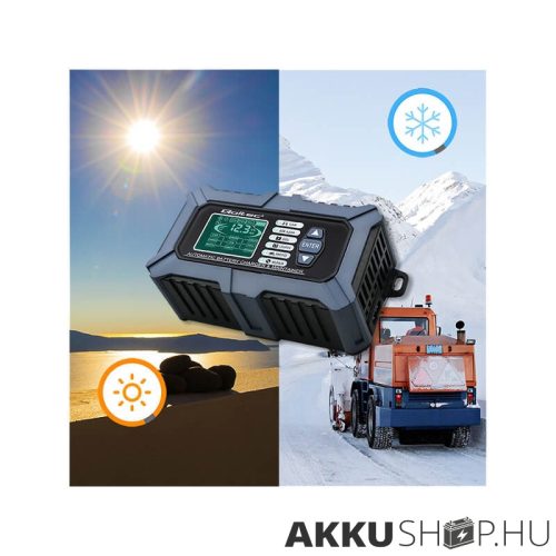 Qoltec Intelligens Akkumulátor töltő, Javitó + Teszter funkcióval 12V 6A LCD kijelző AGM LiFePO4 GEL