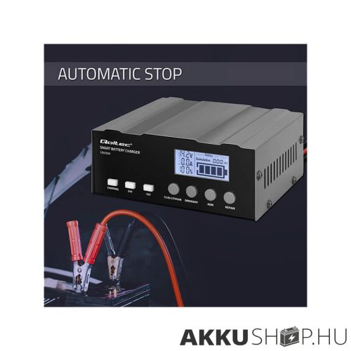 Qoltec Intelligens Akkumulátor töltő, 12V + 12.6V + 24V LCD kijelzős AGM, GEL, LiFePO4