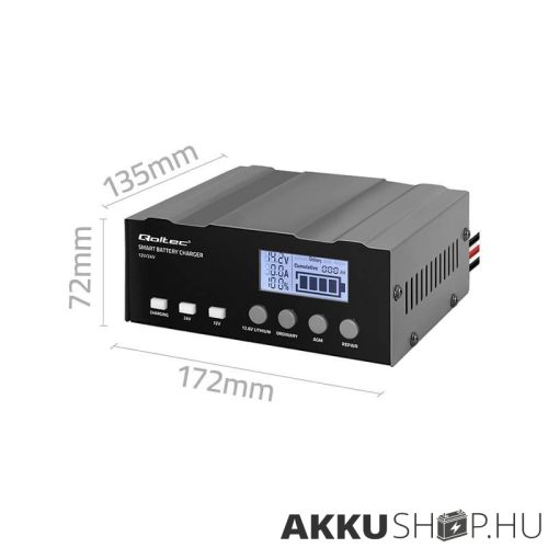Qoltec Intelligens Akkumulátor töltő, 12V + 12.6V + 24V LCD kijelzős AGM, GEL, LiFePO4