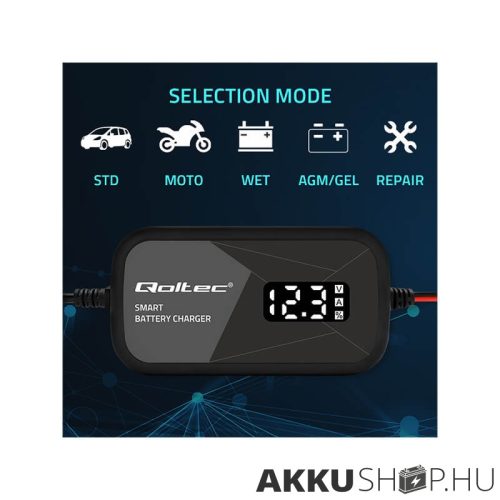 Qoltec Intelligens Akkumulátor töltő, 12V 2A AC/DC  LCD kijelzős AGM GEL