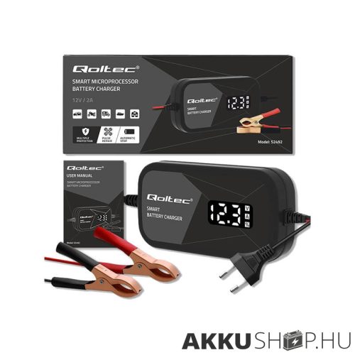Qoltec Intelligens Akkumulátor töltő, 12V 2A AC/DC  LCD kijelzős AGM GEL