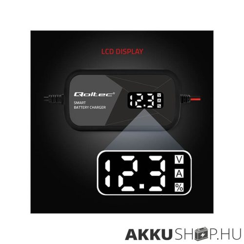 Qoltec Intelligens Akkumulátor töltő, 12V 2A AC/DC  LCD kijelzős AGM GEL