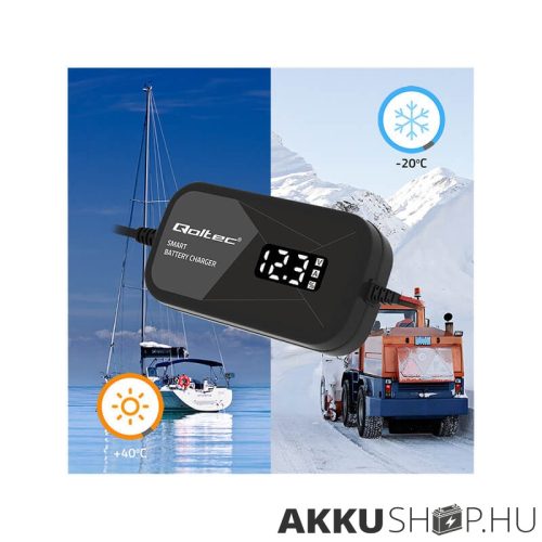 Qoltec Intelligens Akkumulátor töltő, 12V 2A AC/DC  LCD kijelzős AGM GEL