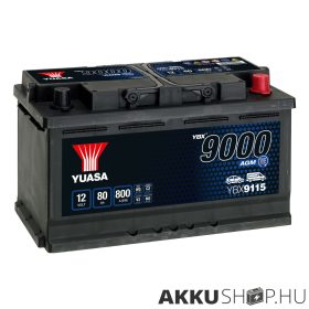  Yuasa 12V 80Ah 800A YBX9115 autó akkumulátor Start-Stop AGM JOBB+