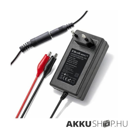 Qoltec akkumulátor töltő AGM GEL SLA 12V 2A 1,8m csipesz + 5,5x2,1 dugó