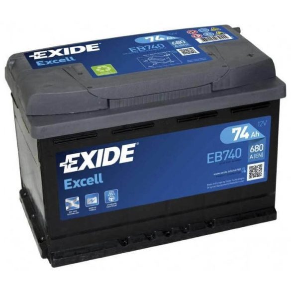 EXIDE Excell EB740 74Ah 680A autó akkumulátor jobb+  