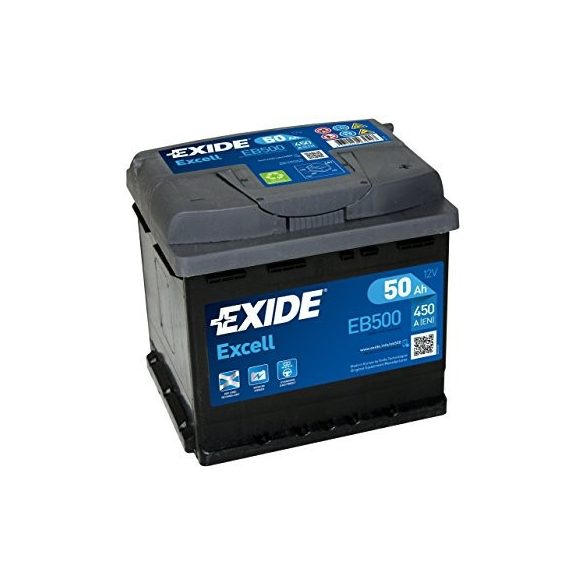 EXIDE Excell EB500 50Ah 450A autó akkumulátor jobb+  