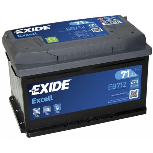 EXIDE Excell EB712 71Ah 670A autó akkumulátor jobb+  