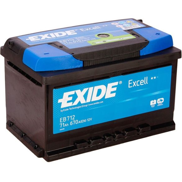 EXIDE Excell EB712 71Ah 670A autó akkumulátor jobb+  