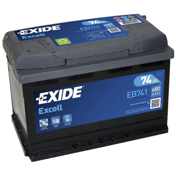EXIDE Excell EB741 74Ah 680A autó akkumulátor bal+  