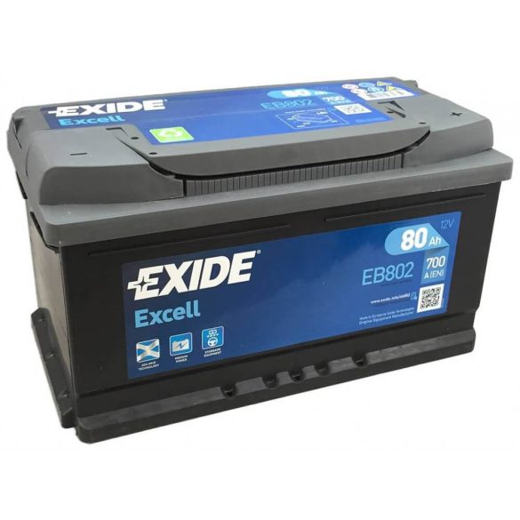 EXIDE Excell EB802 80Ah 700A autó akkumulátor jobb+  