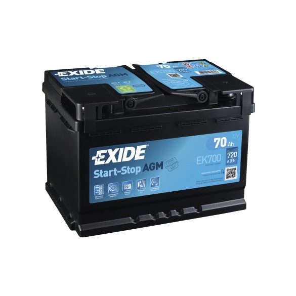 EXIDE Start-Stop AGM EK700 12V 70Ah autó akkumulátor jobb+