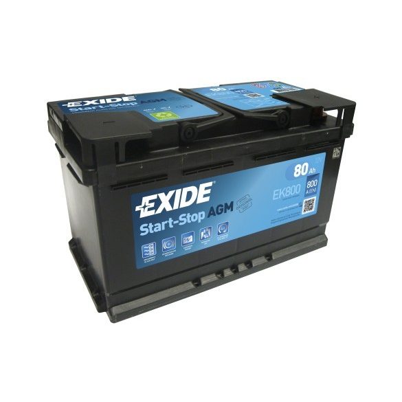 EXIDE Start-Stop AGM EK800 12V 80Ah autó akkumulátor jobb+