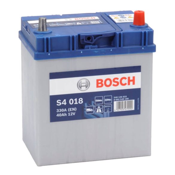 Bosch S4 12V 40Ah 330A Asia autó akku JOBB+ vékony
