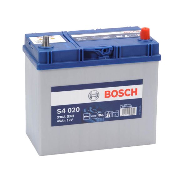 Bosch S4 12V 45Ah 330A Asia autó akku JOBB+ vékony