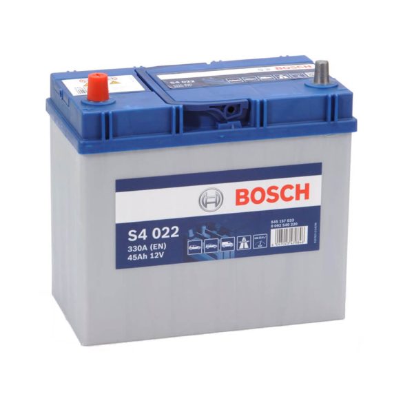 Bosch S4 12V 45Ah 330A Asia autó akku BAL+ vékony